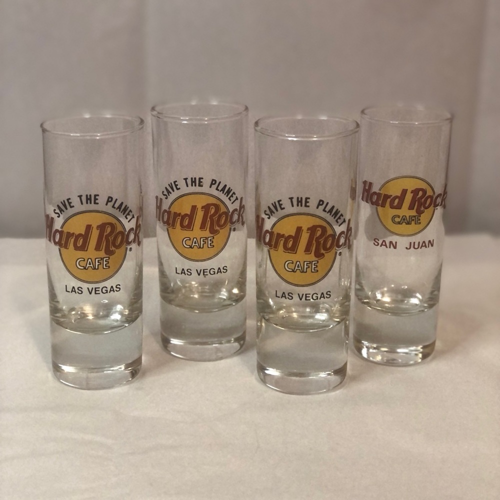 Hard Rock Cafe Las Vegas San Juan shot glasses Four Save The Planet Four Inch